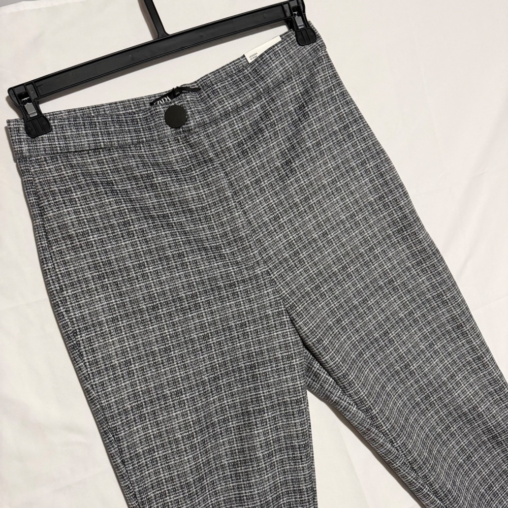 Zara Womens High Rise Legging Plaid Soft Slim Fit Pant Black White Large NWT
